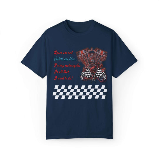 "Race Fuel & Rhymes" Motorcycle Engine Tee T-Shirt Printify True Navy S