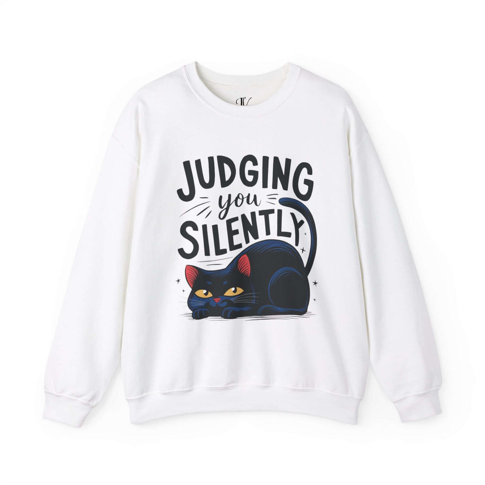 Funny Judging You Silently Cat Sweatshirt Sweatshirt Printify S White