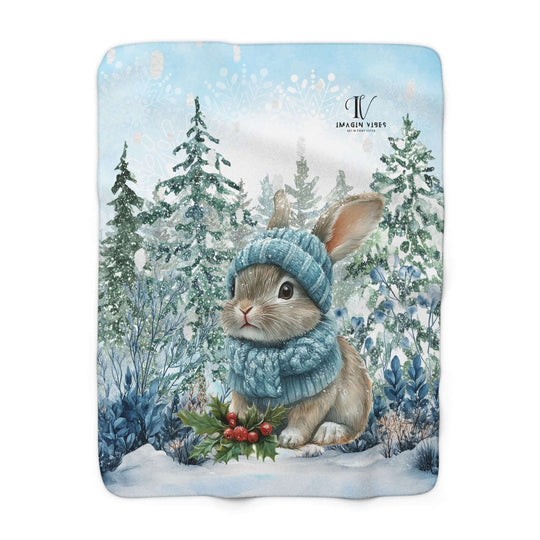 Sherpa Blanket Winter Bunny Watercolor Style Home Decor Printify