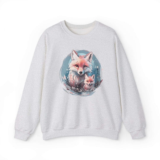 Fox Family Winter Arctic Crewneck Sweatshirt Sweatshirt Printify S Ash