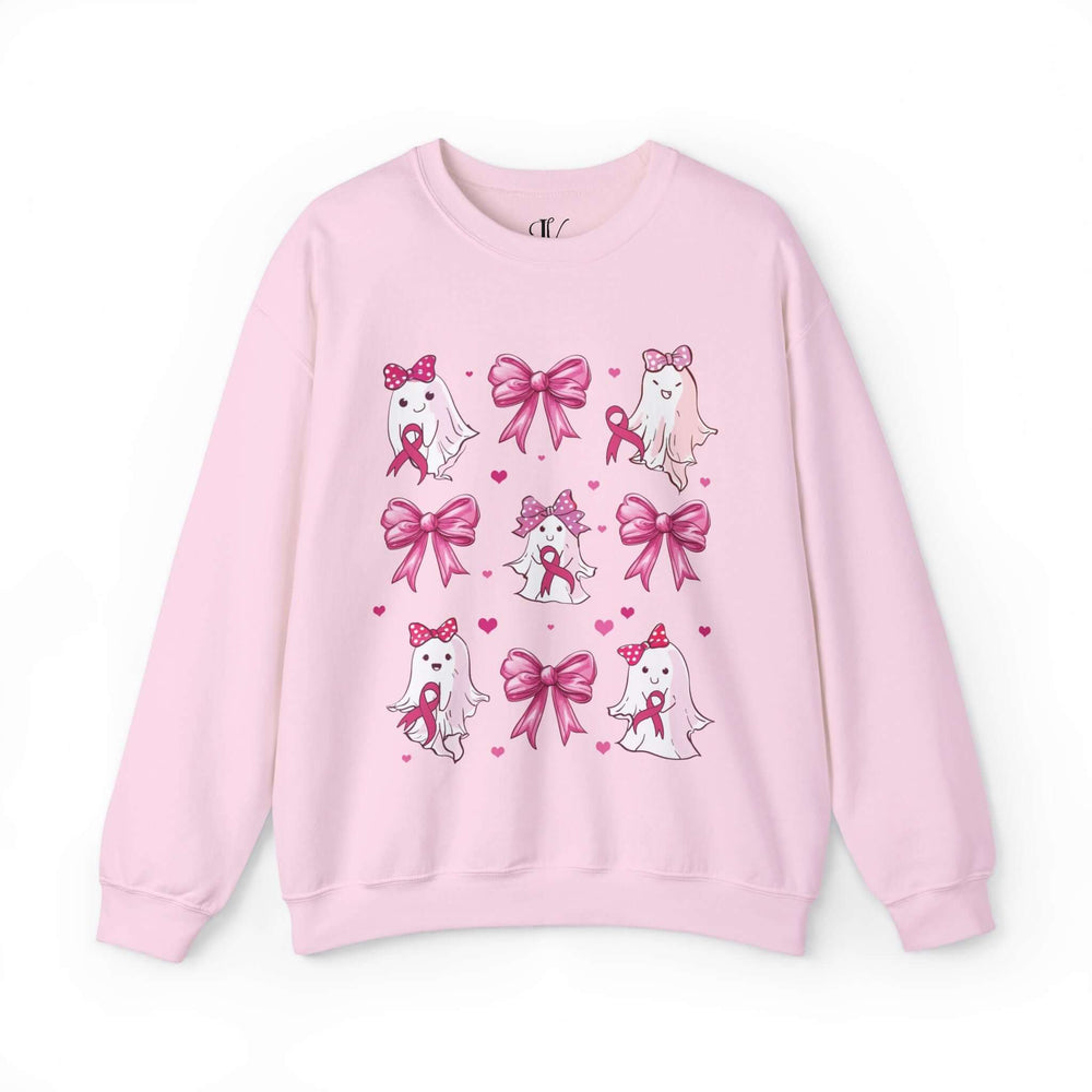 Ghosts and Pink Ribbons Breast Cancer Support Sweatshirt Sweatshirt Printify S Light Pink
