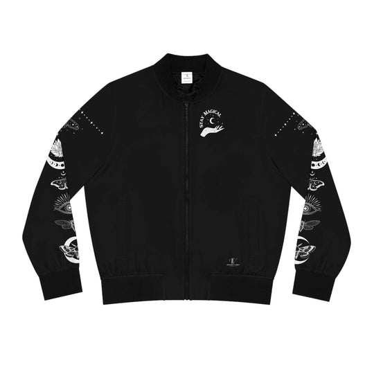 Women's Bomber Jacket - Mystic Moth and Lunar Phases Goth Boho All Over Prints Printify Seam thread color automatically matched to design S