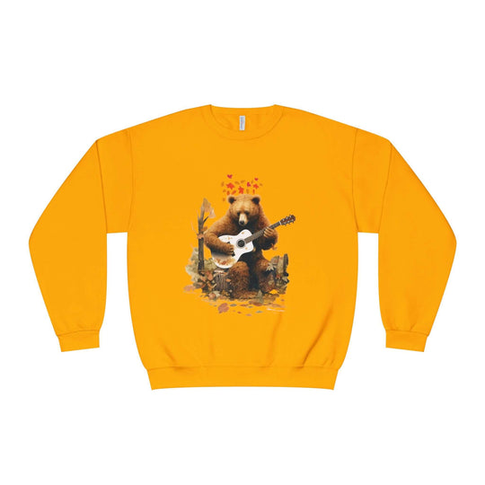Bear Playing Guitar Sweatshirt Sweatshirt Printify Gold S