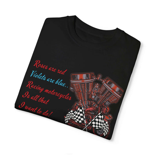 "Race Fuel & Rhymes" Motorcycle Engine Tee T-Shirt Printify