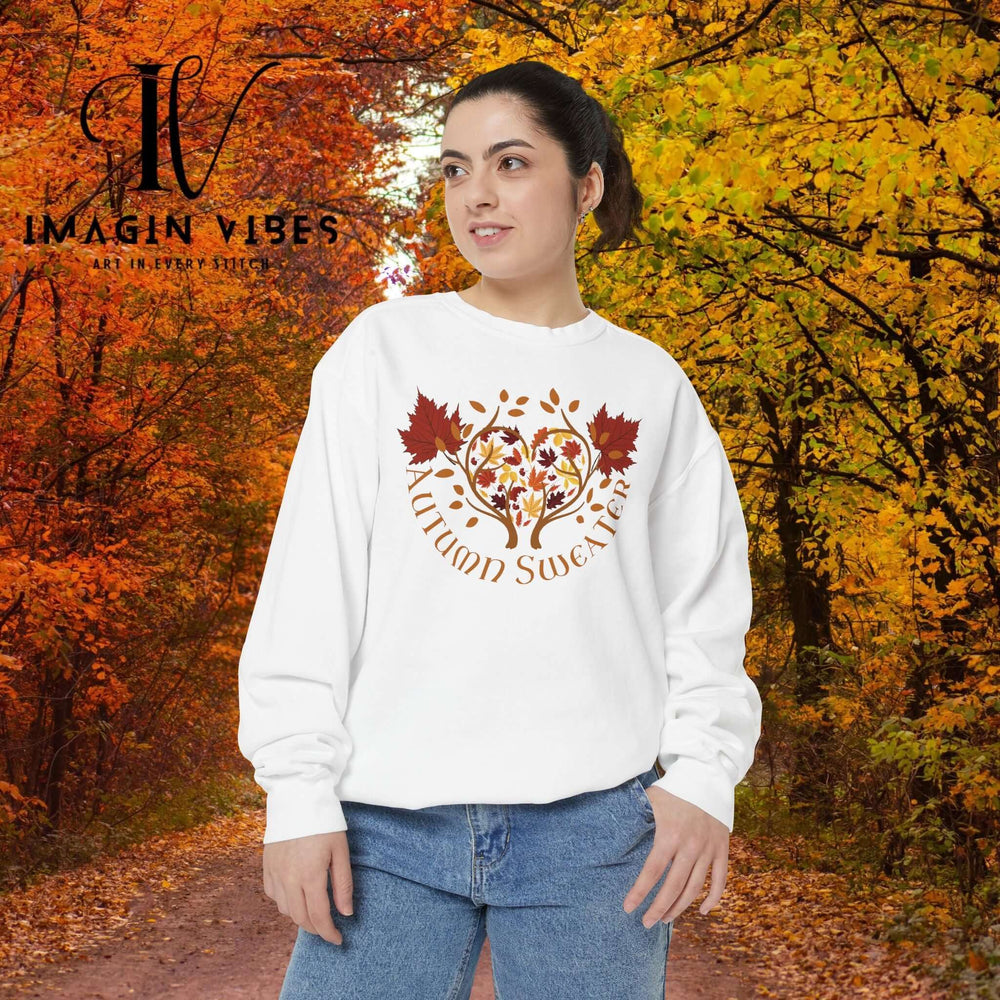 Autumn Sweatshirt - Colorful Leaves and Tree Heart Sweatshirt Printify