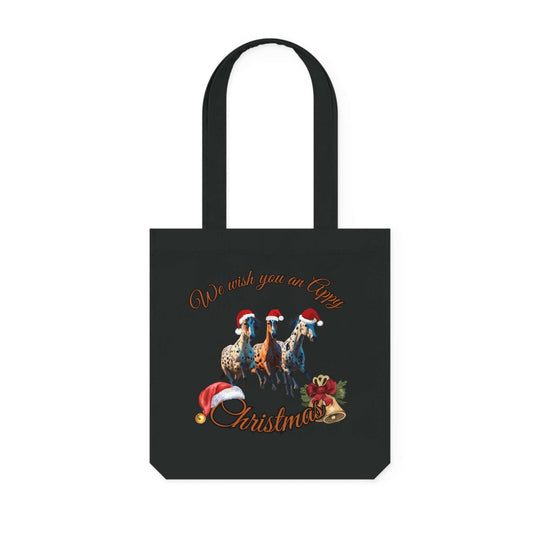 Christmas Tote Bag - Woven Tote Bag with Festive Appaloosa Horses Bags Printify Black 14.6" x 15.4"