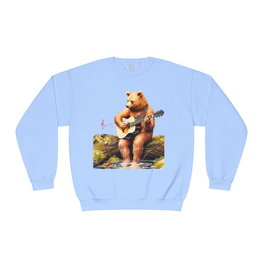 Bear Playing Guitar Sweatshirt Sweatshirt Printify Light Blue S