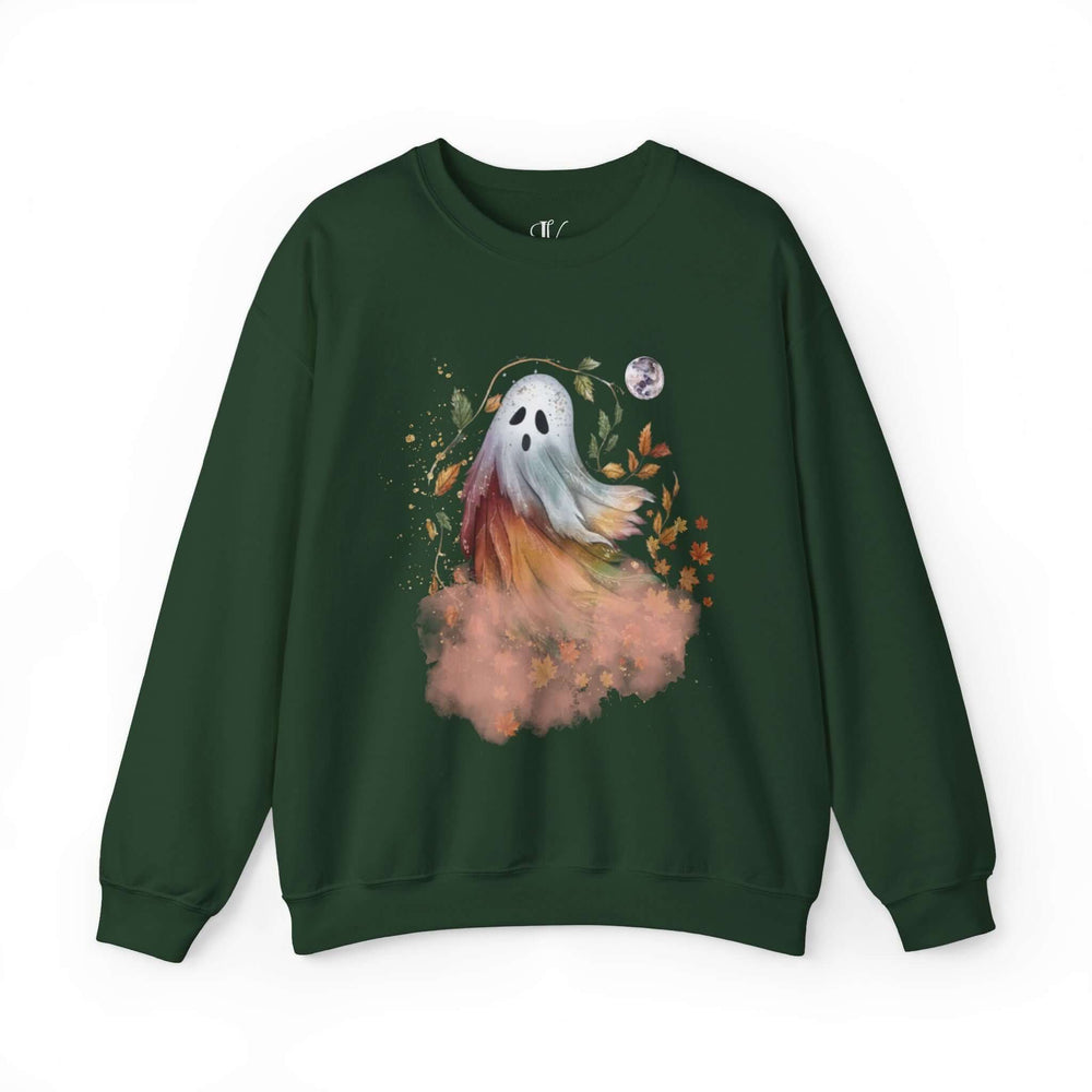 Cute Ghost Essence of Fall Sweatshirt Sweatshirt Printify S Forest Green