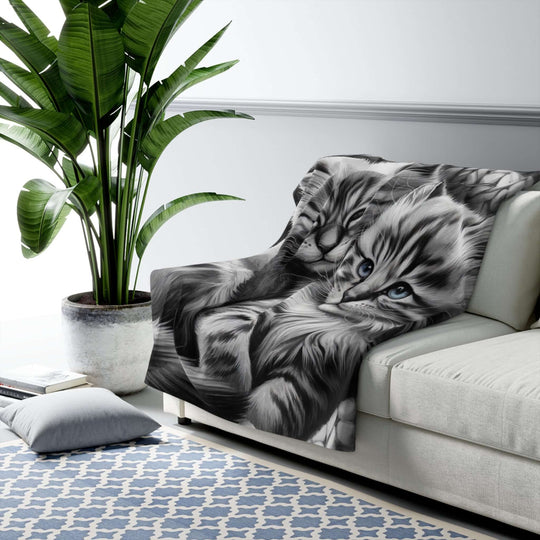 Sherpa Fleece Blanket Cozy Kitten Monochromatic Throw Home Decor Printify 50" × 60"