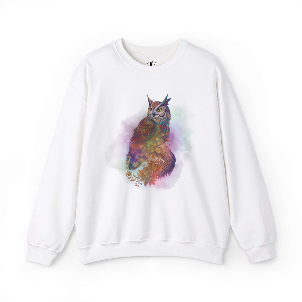 Autumn Owl in the Magic Fog Sweatshirt Sweatshirt Printify S White