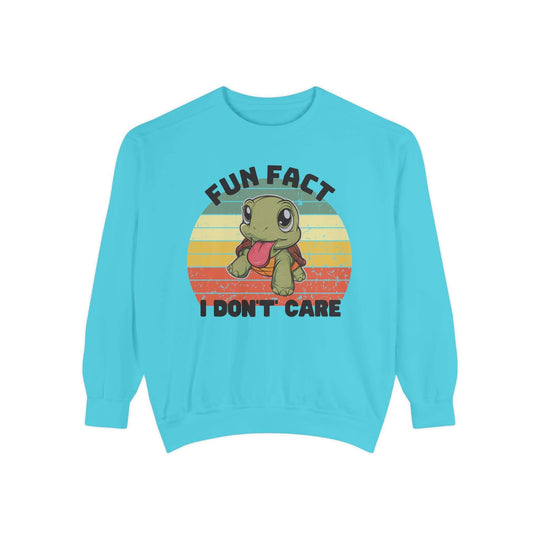 Turtle Funny Sweatshirt 'Fun Fact: I Don't Care' Sweatshirt Printify Lagoon Blue S