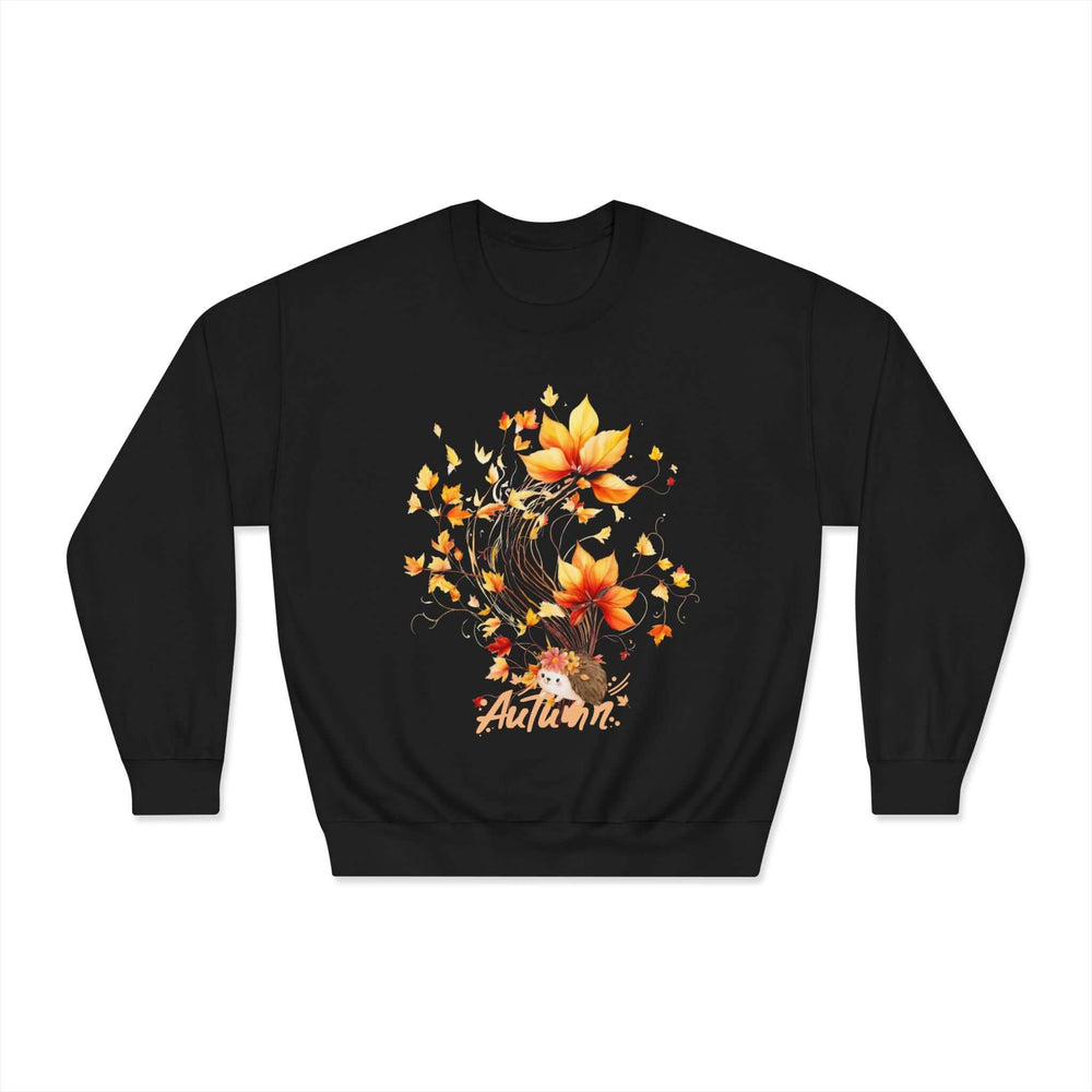 Hedgehog Autumn Vibes: Cozy Fall Pullover Sweatshirt Printify Black S