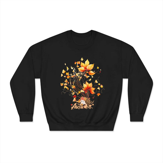 Hedgehog Autumn Vibes: Cozy Fall Pullover Sweatshirt Printify Black S