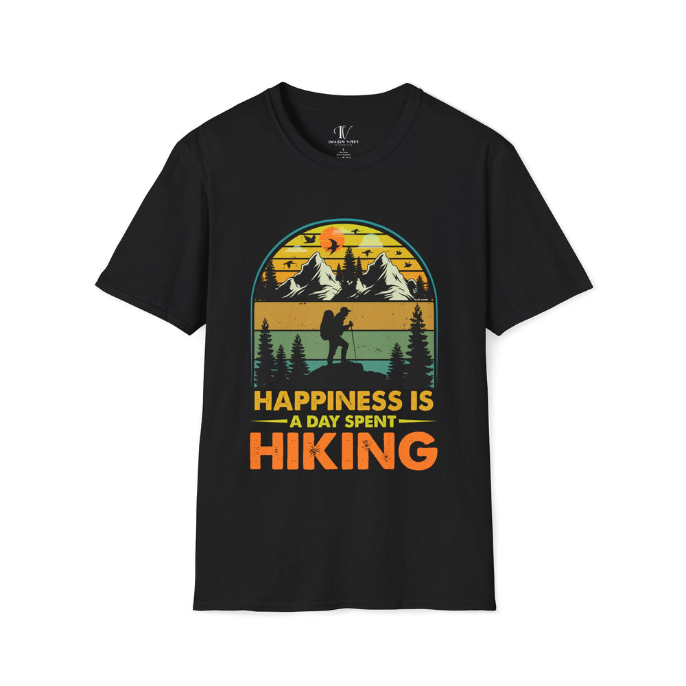 Happiness is Hiking: Outdoor Adventure Tee T-Shirt Printify Black XS