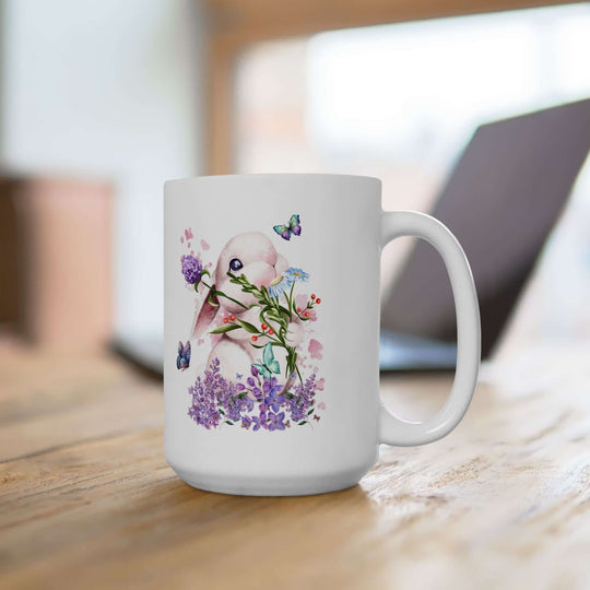 Ceramic Mug Cute Bunny with Flowers Mug Printify