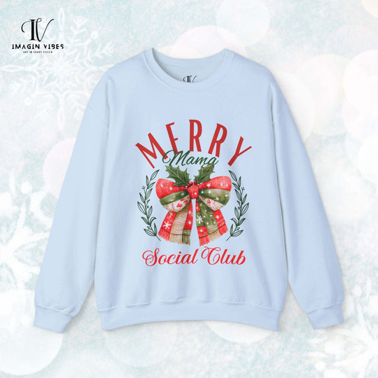 Christmas Merry Mama Sweatshirt Sweatshirt Printify S Light Blue