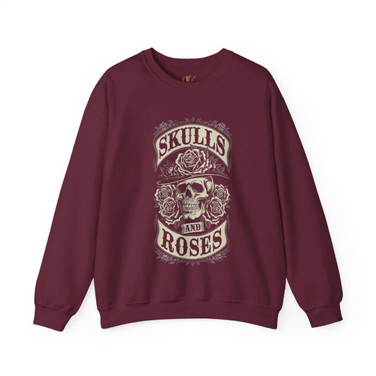 Skulls and Roses Sweatshirt Sweatshirt Printify S Maroon