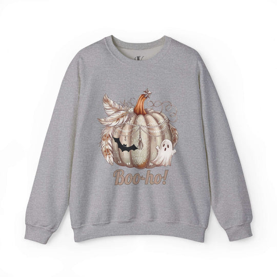 Boo-ho! Pumpkin Ghost Halloween Sweatshirt Sweatshirt Printify S Sport Grey