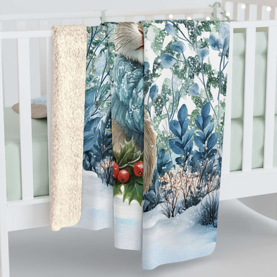 Sherpa Blanket Winter Bunny Watercolor Style Home Decor Printify