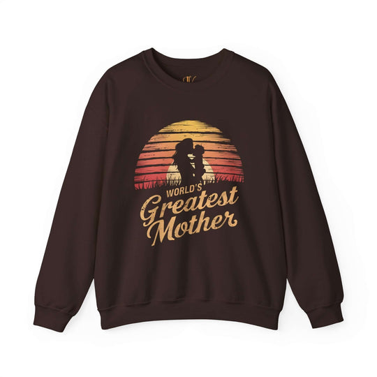 Mother & Child Sunset Silhouette Sweatshirt - World's Greatest Mother Sweatshirt Printify S Dark Chocolate