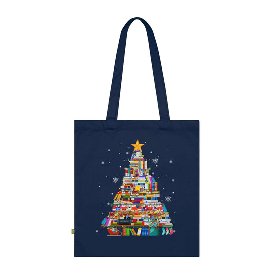 Christmas Tree Book Tote Bag Bags Printify French Navy 15" x 16.5"