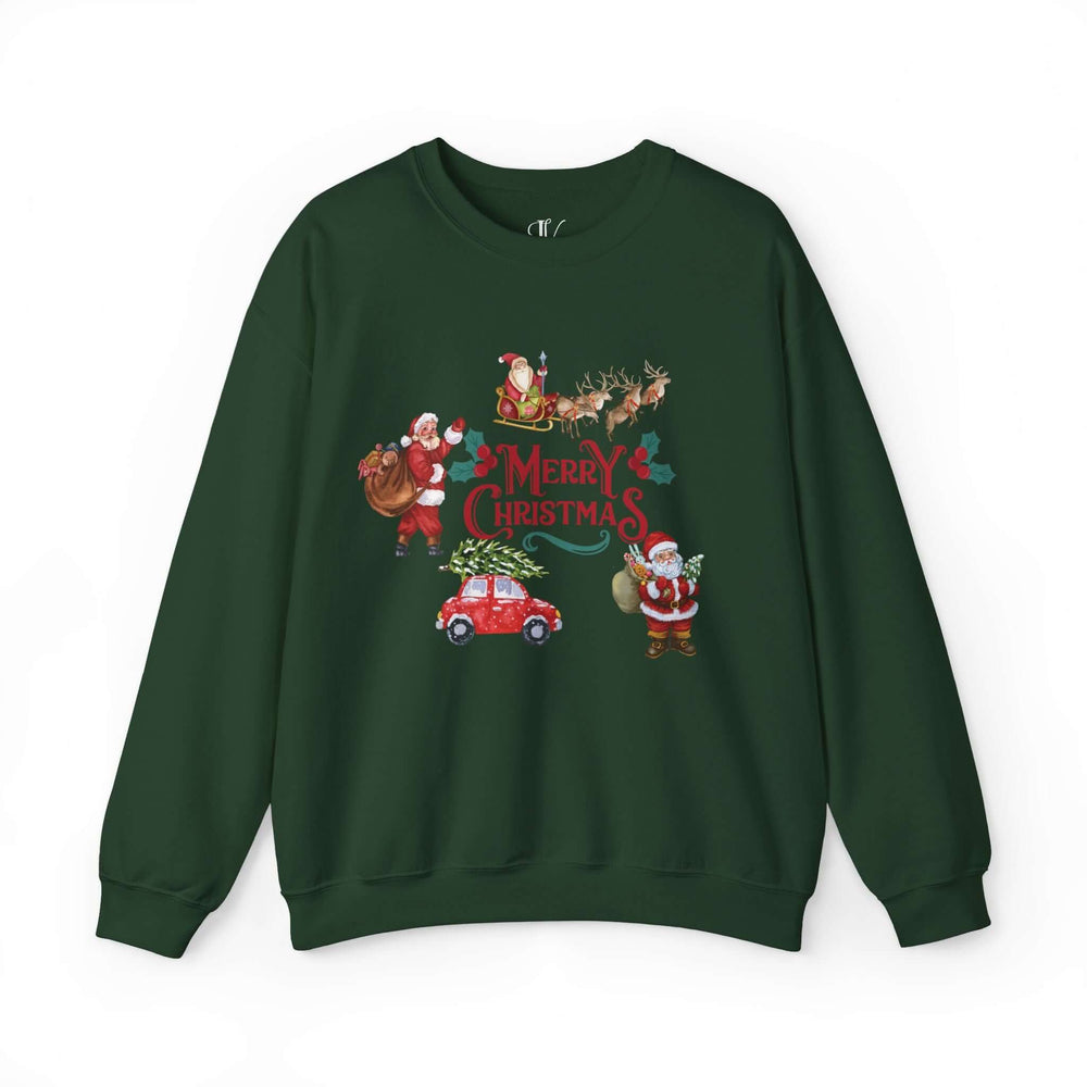 Vintage Christmas Cheer: "Merry Christmas" Retro Sweatshirt Sweatshirt Printify S Forest Green