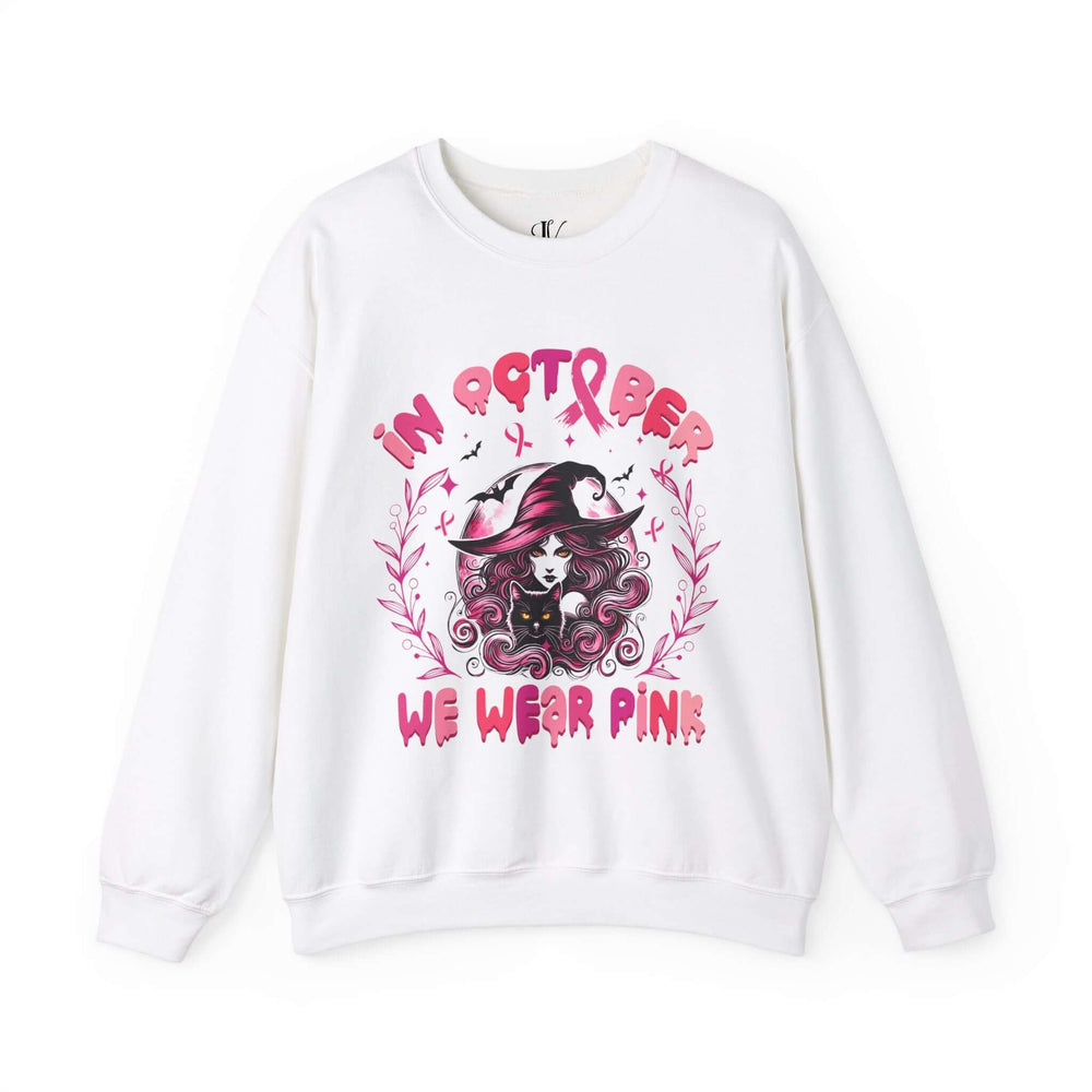 In October We Wear Pink Witch Sweatshirt Sweatshirt Printify S White