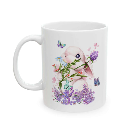 Ceramic Mug Cute Bunny with Flowers Mug Printify