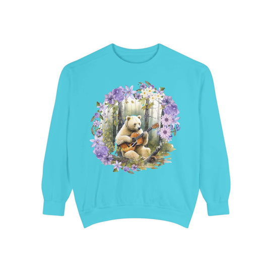 Bear Playing Violin Sweatshirt Sweatshirt Printify Lagoon Blue 3XL