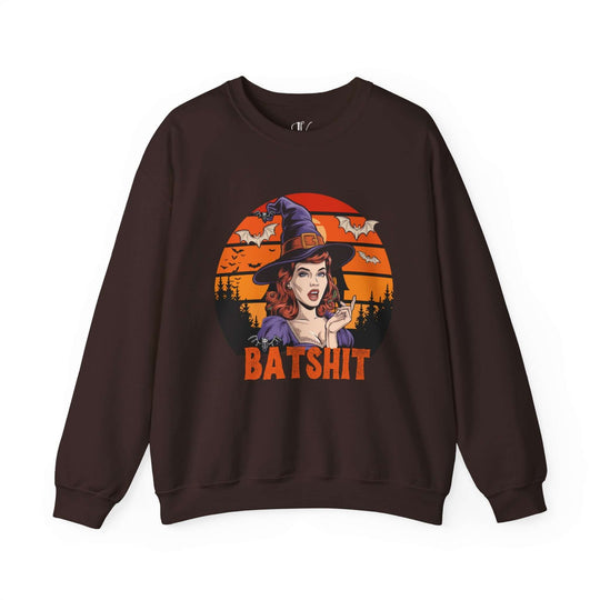 Retro Pin-Up Witch Sweatshirt Sweatshirt Printify S Dark Chocolate