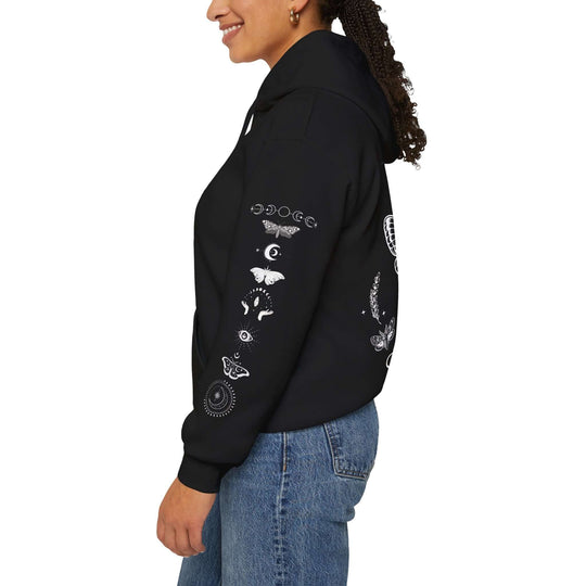 Celestial Moth Hoodie - Stay Magical Line Art Hoodie Printify