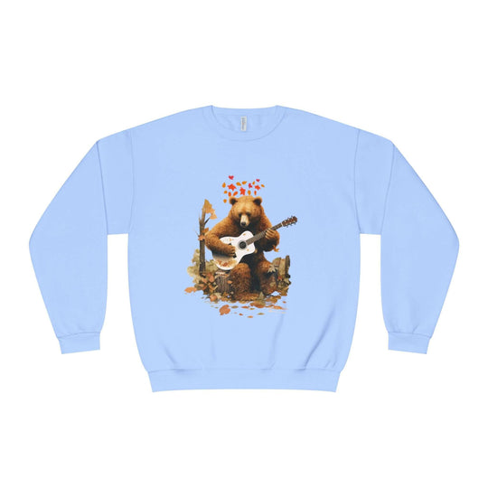 Bear Playing Guitar Sweatshirt Sweatshirt Printify Light Blue S