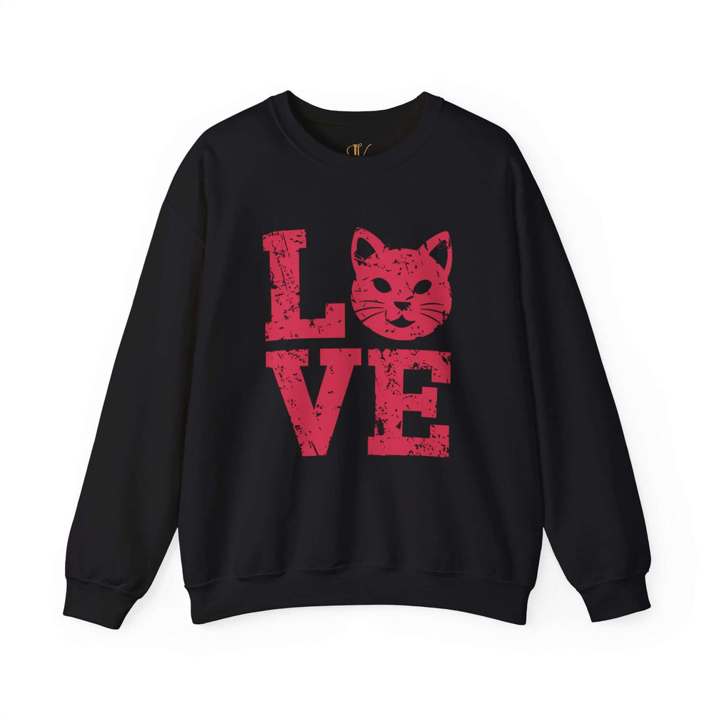 Cat Love Sweatshirt - Vintage Distressed Sweatshirt Printify M Black