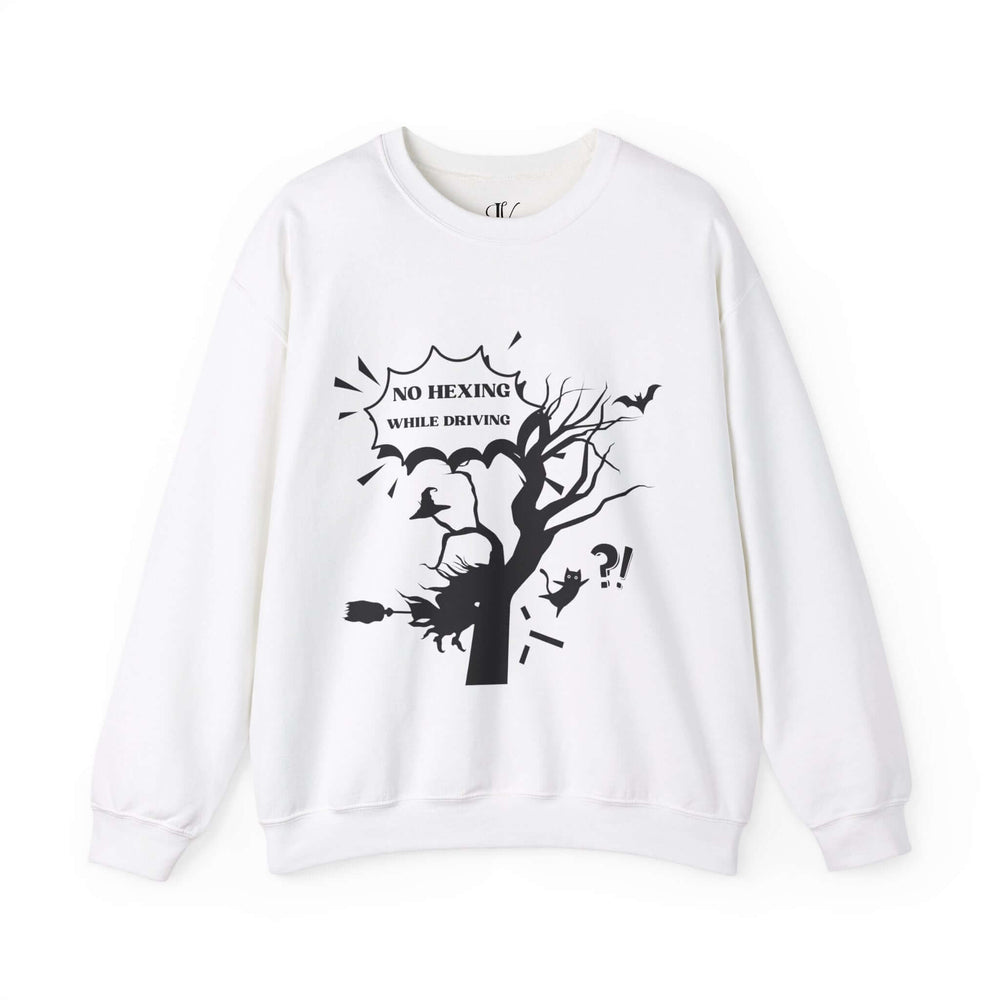Halloween Witch Sweatshirt - Funny No Hexing While Driving Sweatshirt Printify S White