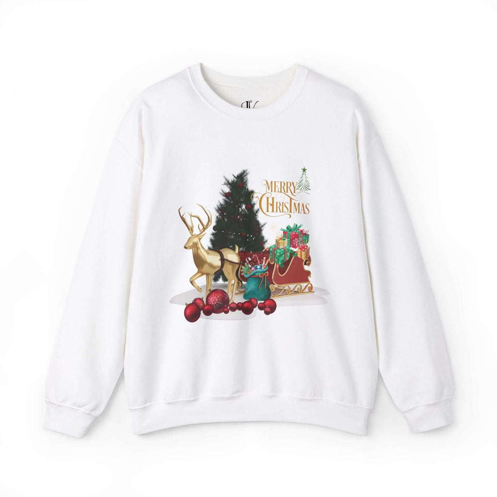 Merry Christmas Sweatshirt: Stylish Reindeer Sweatshirt Printify S White