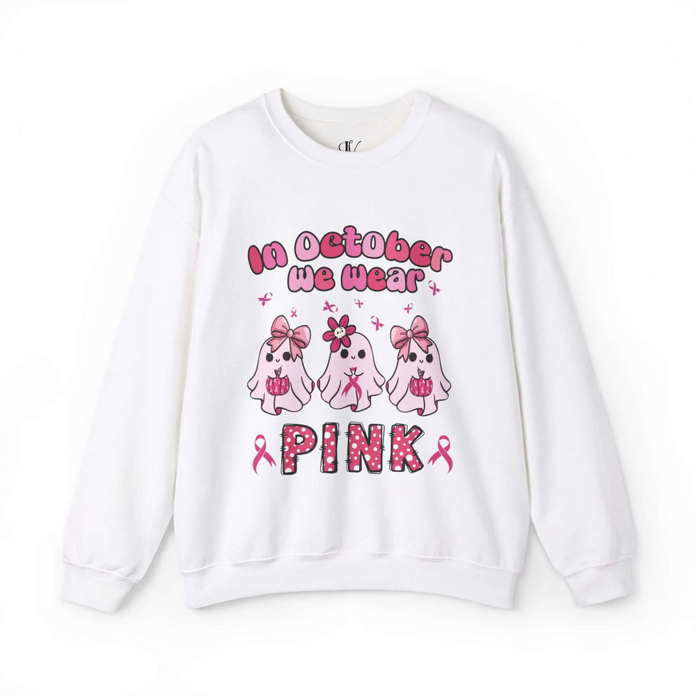 Ghosts Breast Cancer Support "In October We Wear Pink" Sweatshirt Sweatshirt Printify S White