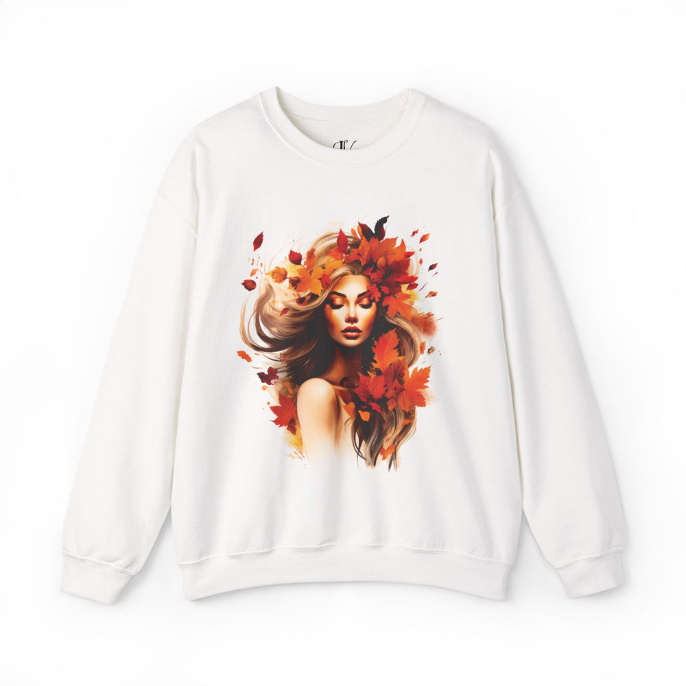 Autumn Woman Graphic Sweatshirt Sweatshirt Printify S White