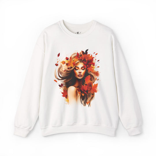 Autumn Woman Graphic Sweatshirt Sweatshirt Printify S White