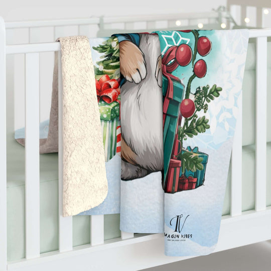 Sherpa Fleece Blanket Winter Bunny Christmas Home Decor Printify