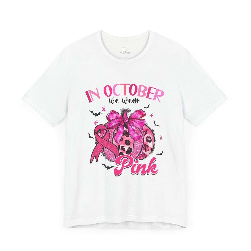 In October We Wear Pink Pumpkin T-Shirt T-Shirt Printify White XS