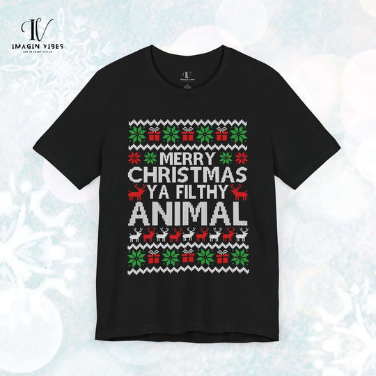 Vintage Christmas Tee - Merry Christmas Ya Filthy Animal T-Shirt Printify Black XS