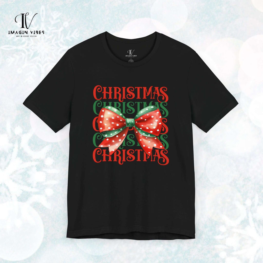 Christmas Bow Tee T-Shirt Printify Black XS