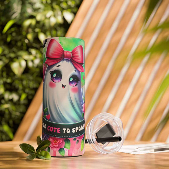 Adorable Ghost Halloween Tumbler: Too Cute to Spook Mug Printify Black 20oz Matte