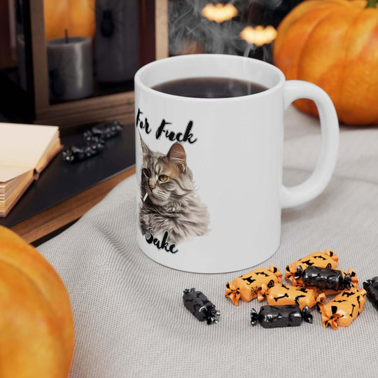 Funny Tabby Cat Mug "For F*** Sake" Mug Printify