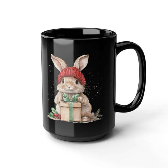 Cute Boho Winter Watercolor Bunny Black Mug Mug Printify