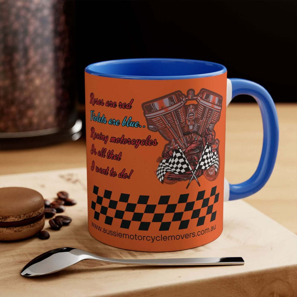 Aussie Motorcycle Movers Mug 11oz - Roses Are Red Racing Mug Mug Printify 11oz Blue