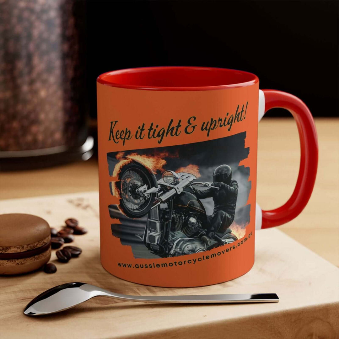 Aussie Motorcycle Movers Supporter Colorful Accent Mug - Mick Train's saying Mug Printify 11oz Red