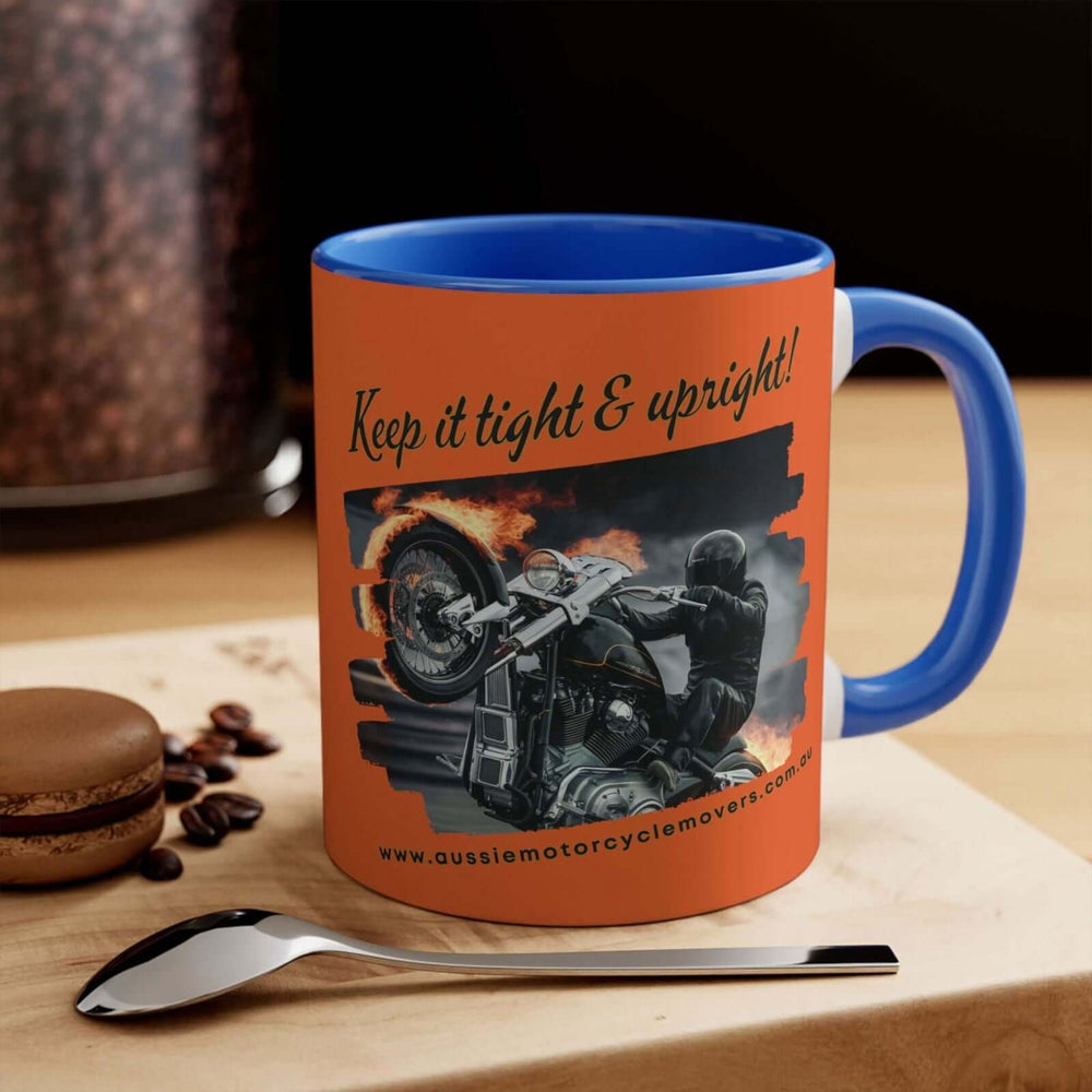 Aussie Motorcycle Movers Supporter Colorful Accent Mug - Mick Train's saying Mug Printify 11oz Blue