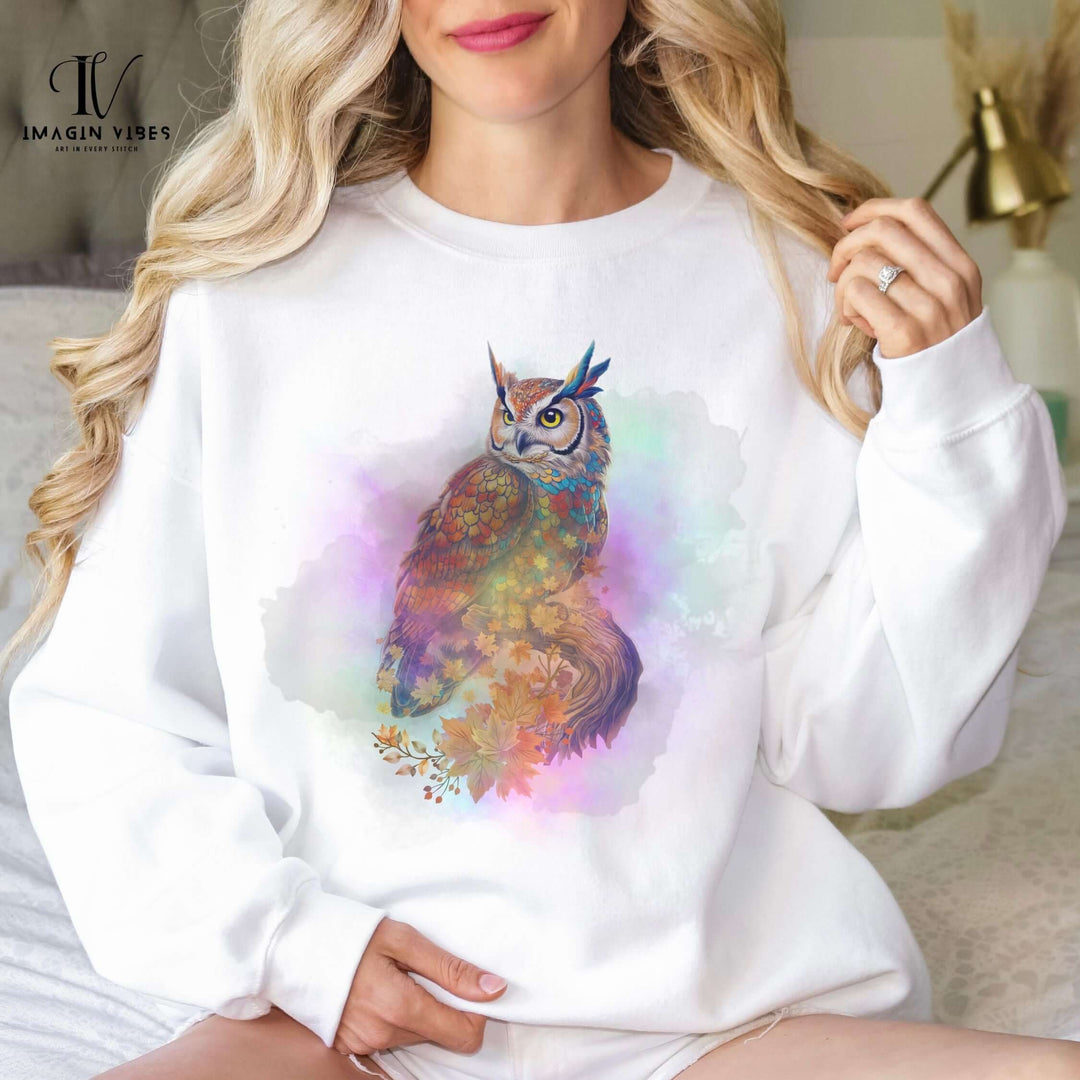 Autumn Owl in the Magic Fog Sweatshirt Sweatshirt Printify
