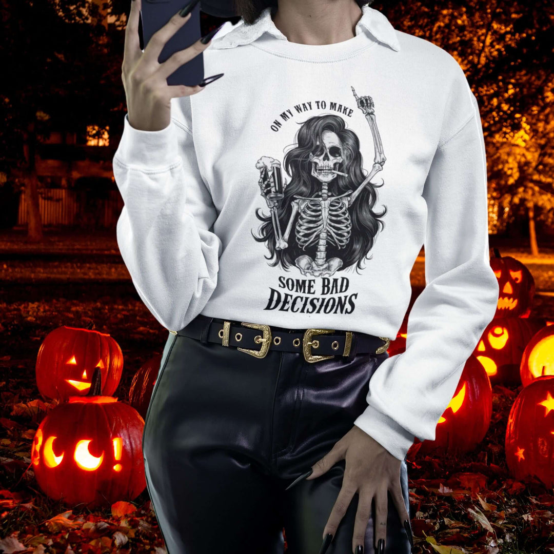 Bad Decisions Babe: Halloween Sweatshirt Sweatshirt Printify